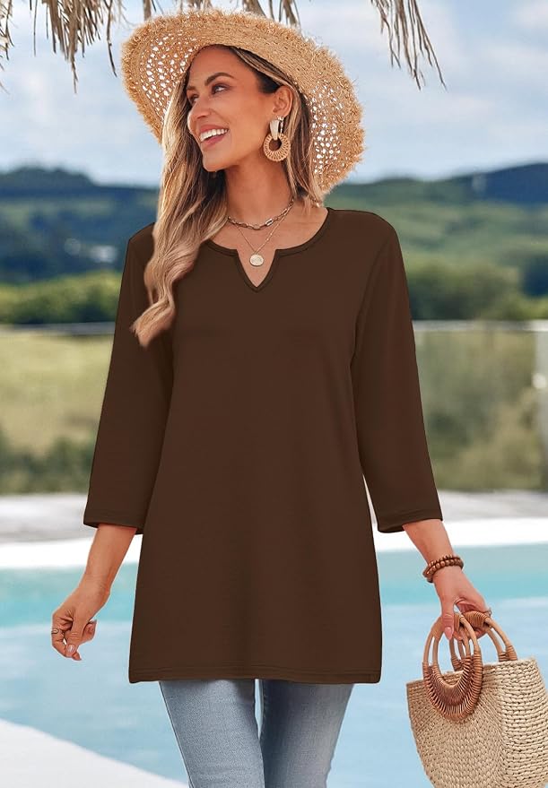 OFEEFAN Summer Boho Tops For Women 3/4 Length Sleeve Womens Tops Vacation Outfits