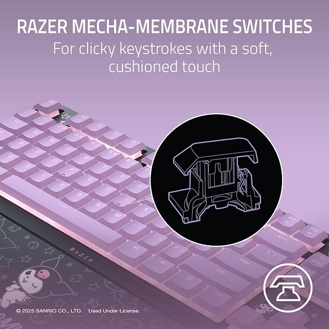 Razer Ornata V3 TKL Gaming Keyboard, Low-Profile Keys, Kuromi Edition | Mecha-Membrane Switches, UV-Coated Keycaps, Backlit Media Keys, 8-Zone RGB Lighting, Magnetic Wrist Wrest