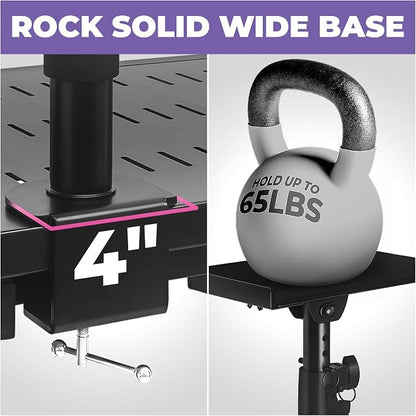 Liquid Stands Studio Monitor Stands - Music Studio Desktop Speaker Stand - 2 Pack 12x9 Clamp-on Adjustable Short or Tall Speaker Support for Music Booth Desk Audio Monitor Stand Mount with Tilt