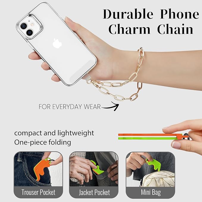 3 pcs Phone Charm with Gold Metal Chain Detachable Lanyard Hand Wrist Smartphone Strap Finger Grip Strap with 4 Patches Tether CellPhone Stand Holder Universal for iPhone 17 16 Pro Max Charms