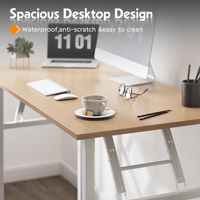 Need Small Computer Desk 31.5 in Folding Home Office Table Pink Oak | White Frame Writing Gaming Work Table/Sturdy Foldable Study Table for Small Space/Dormitory, No Assembly Required