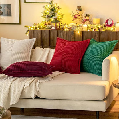 MIULEE Decorative Throw Pillow Covers for Couch Bed Livingroom 18x18 Inch Set of 2 White Boho Accent Throw Pllows Broadside Striped Patchwork Soft Corduroy Pillowcases
