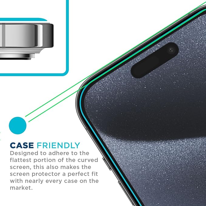 Tech Armor for Apple iPhone 15 Pro Screen Protector Glass 6.1 inch - Ballistic Tempered, Case Friendly, Easy Install, Sensor Protection, HD, 9H Hardness, 3 Pack + Bonus Camera Lens Protectors