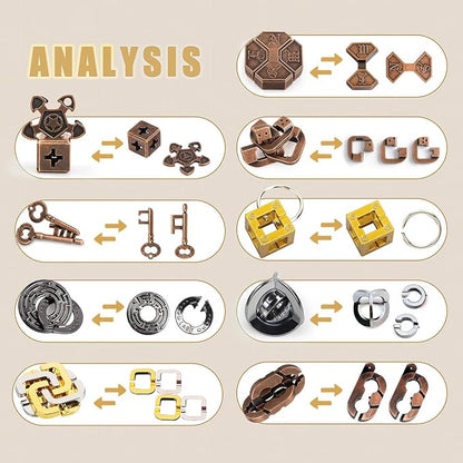 9-Piece Metal Brain Teaser Puzzle Set - The Ultimate Mind Challenge for Adults & Teens with Surprise Eggs, Unlock Your Potential with The Perfect Christmas & Easter Gift (Ages 12+)