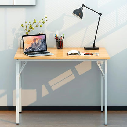 Need Office Computer Desk 39.3 Inch Sturdy Folding Laptop Table Teak | White Frame Writing Gaming Work Table/Foldable Home Office Desk/Sewing Table, No Assembly Required