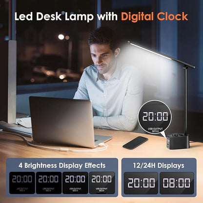 Desk Lamp for College Dorm Room,55 Lighting Modes Dorm Lamp for Dorm Desk Lamp,700 Lumen LED Desk Lamp with USB Charging Port,Desk Light with Clock+Pen Holder,Desk Lamps for Home Office Lamp for Desk
