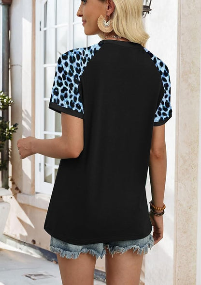 WIHOLL Womens Summer Tops Color Block Short Sleeve Raglan Shirts Spring Fashion Clothes Vacation Outfits