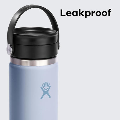 Hydro Flask Water Bottle - Insulated Stainless Steel - Wide Mouth Flex Lid, Non Spill, Leakproof and Refillable in 16 Oz Black