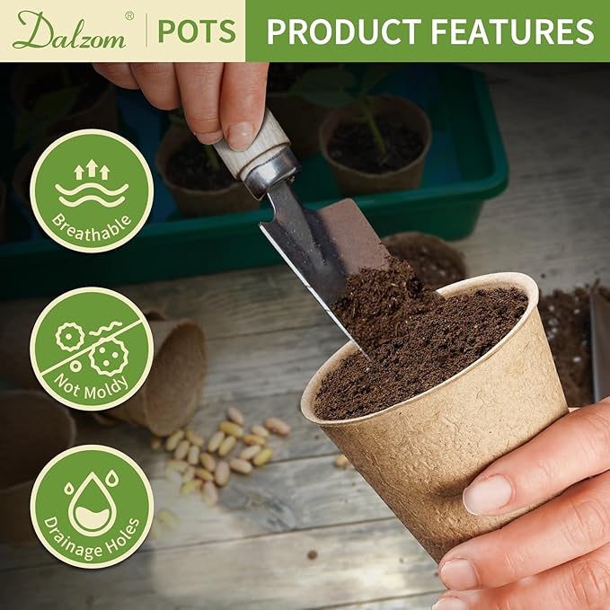 Dalzom® 60Pcs 3.1” Peat Pots with 60Pcs Plant Labels, Biodegradable Pots for Seedlings with Drainage Holes, Garden Plant Nursery Pots Seed Starting Trays