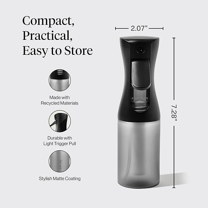 Kitsch Continuous Spray Bottle for Hair – Black, 150ml | Fine Mister Spray Bottle & Water Spray Bottle – Recycled Hair Spray Bottle – Spray Bottles for Cleaning, Styling, & More