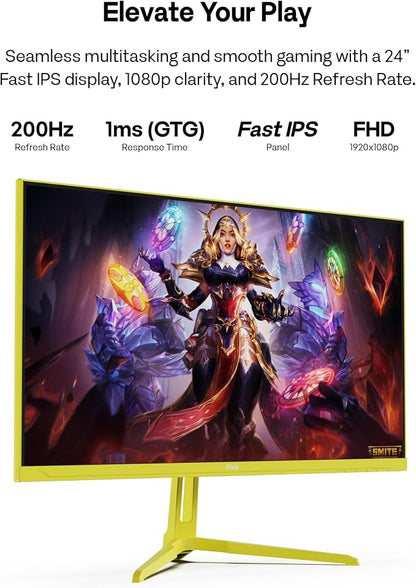 Pixio PX248 Wave Yellow 24 inch 200Hz Refresh Rate FHD 1080p Resolution Fast IPS Panel 1ms GTG Response Time Built-in Speakers Gaming Monitor with Adaptive Sync