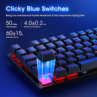 RisoPhy Mechanical Gaming Keyboard, RGB 104 Keys Ultra-Slim LED Backlit USB Wired Keyboard with Blue Switch, Durable Abs Keycaps/Anti-Ghosting/Spill-Resistant Computer Keyboard for PC Mac Xbox Gamer | 104 Keys, RGB LED Backlit, Durable Abs Keycaps, Ant...