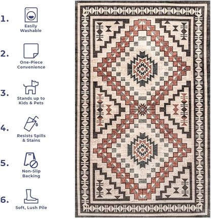 nuLOOM Leighton Machine Washable Southwestern Medallion Ultra Thin Area Rug, 5x8, Beige