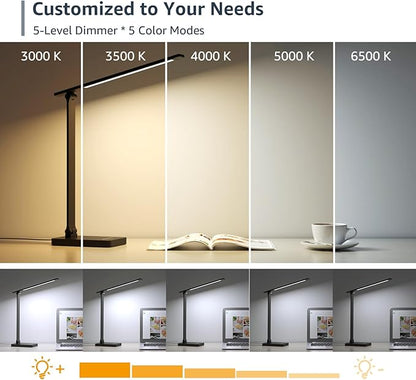 Lepro LED Desk Lamp for Home Office, 9.5W 750LM Touch Desk Light, Black | 5 Color Modes 5 Brightness Level, Eye Caring, Metal Task Lamp For Reading, Sewing, Crafts, School Supplies, Puzzle Light