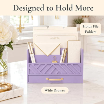 BLU MONACO | Wooden Mail Organizer Countertop with Drawer | Tabletop Organizer with Drawers for Desk | Mail Sorter Organizer Countertop Letter Paper Holder