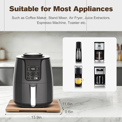 360°Rolling Tray Acacia Wood Kitchen Appliance Slider for Coffee Maker Pot | Countertops Sliding Tray Mat for Kitchen Appliances Easily Move Under The Cabinet Acacia 11.6"×13.9"