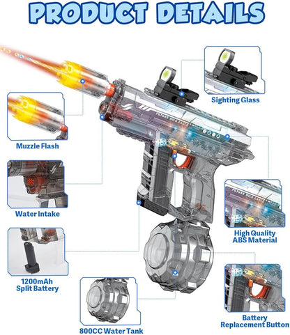 2 Pack Electric Water Gun for Adults Kids: Light Up Automatic Squirt Guns, 26-32FT Long Range, 800CC Capacity, Summer Outdoor Pool Games for Ages 8-12, Beach Backyard Party Toys Gift Boys