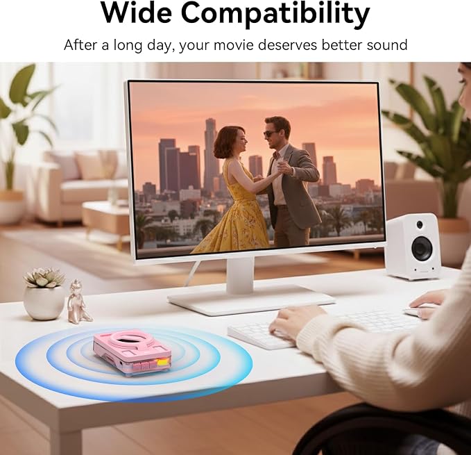ANCwear Bluetooth Speaker Phone Stand for Desk, Portable Wireless Speaker with Adjustable Cell Phone Holder, Bluetooth 5.4 Audio Stand with TF Card Slot for Kitchen Bedside, Cool Tech Gift (Pink)