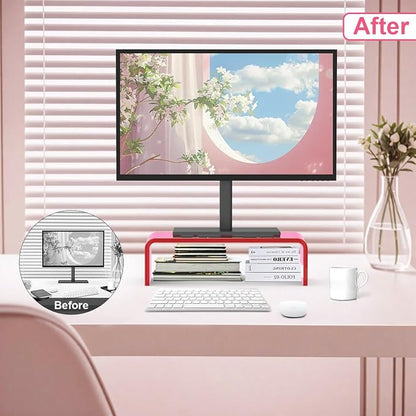 Acrylic Monitor Stand Riser Pink Laptop Stand Riser L15 xW7.5 xH4 | PC Holder,Compatible with All Notebooks and Monitor, Decoration for Office & Home,Pink Aesthetic Design,Office Supplies