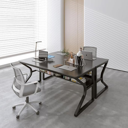 OSCHF 55-Inch Extra Long Desk with Storage Shelf, Black | Double Long Writing Table, Space-saving, 2-Person Workstation, Modern Study Work Computer Desk, For Home Office