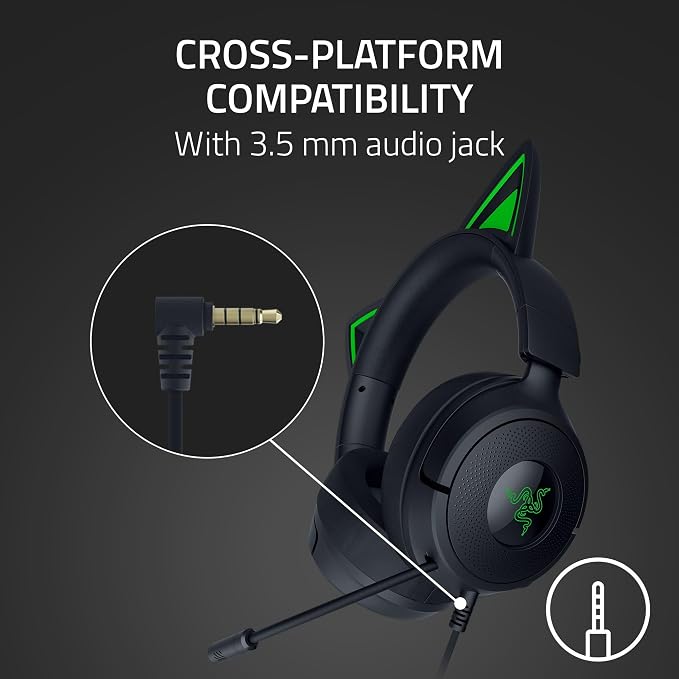 Razer Kraken Kitty V3 X Wired Gaming Headset, Kitty Ears, Black | HyperClear Cardioid Mic, 40 mm Drivers, 7.1 Surround Sound, Comfy Ear Cushions, Cross-Platform via 3.5mm PC, PS5, Xbox