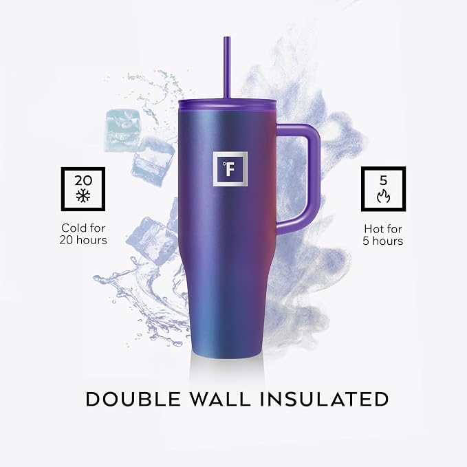 IRON °FLASK 40 oz Co-Pilot Insulated Travel Mug | Insulated Travel Mug with Straw & Flip Cap Lids - Cup Holder Fit, Leakproof, BPA Free (Dark Pine)
