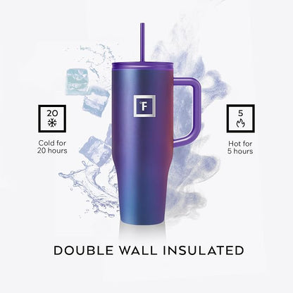 IRON °FLASK 40 oz Co-Pilot Insulated Travel Mug | Insulated Travel Mug with Straw & Flip Cap Lids - Cup Holder Fit, Leakproof, BPA Free (Dark Pine)