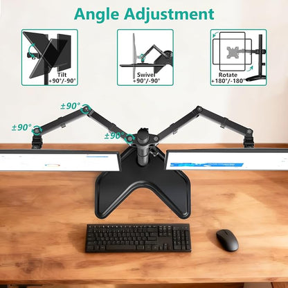WALI Dual Monitor Stand, Freestanding Full Motion Monitor Desk Mount Fits 2 Screens up to 27 inches, Dual Monitors Arm Fits up to 22lbs, VESA 75x75 100x100 (MF002LM), Black