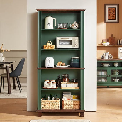 SAVOR LIFE 70" Tall Green Bookshelf,5 Tier Wooden Book Shelf with Adjustable Shelves & Wood Legs,Free Standing Farmhouse Bookcase with Open Display Storage,Vintage Bookshelves for Library,Classroom