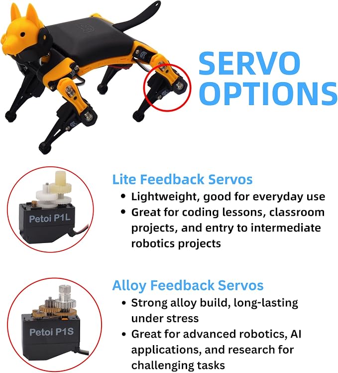 Petoi Programmable Robot Dog Bittle X V2 Lite Servo | Coding Smart Robot Dog Kit, Voice Controlled, Quadruped Interactive Robot for Kids (Bittle X V2 - lite servos - Construction - Yellow + Black)