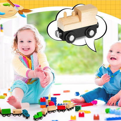 Halloscume 30 Pcs Unfinished Magnetic Wooden Train Cars 5 Styles DIY Unpainted Wood Trains for Paint Crafts Project & Summer Camp, Birthday Party Favors Decorations (Retro)