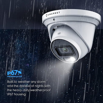 Amcrest 5MP AI Turret IP PoE Camera w/ 49ft Nightvision, Security IP Camera Outdoor, Built-in Microphone, Human & Vehicle Detection, Active Deterrent, 129° FOV, 5MP@20fps IP5M-T1277EW-AI