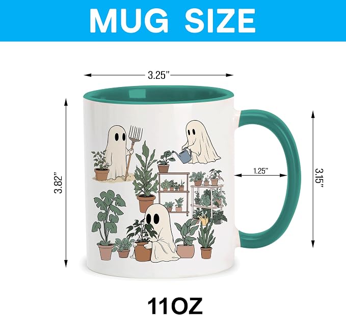 Hyturtle Cute Ghost Plant Mug Gifts For Plant Lovers on Birthday, Halloween | Garden Gifts for women, Gardening 11oz Ceramic Cup, Ghost Mug, Vivid double-sided fade-resistant print, Comfort grip handle