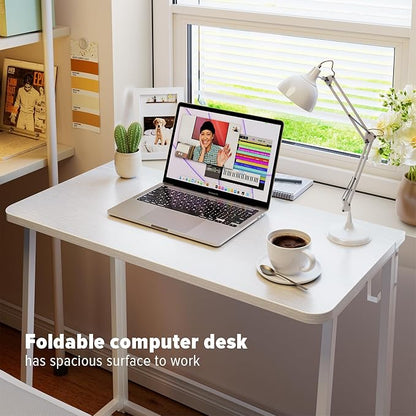 WOHOMO Folding Desk, 31.5" Foldable Computer Table for Small Spaces, White | Easy Assembly and Fold, Sturdy Home office desks for Study Bedroom Dorm Space Saving Writing Work Apartment