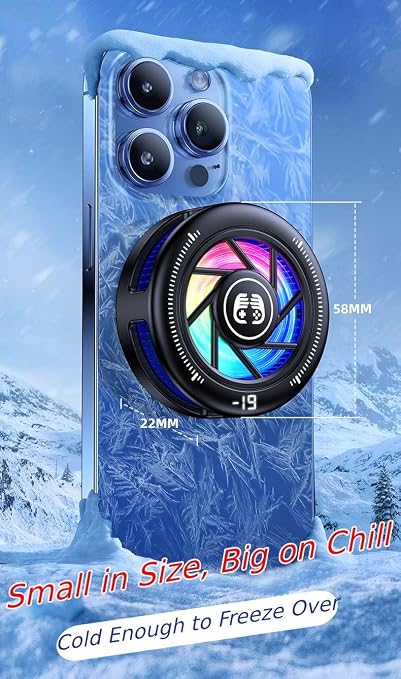 Phone Cooler for Gaming, Low Noise USB Cell Phone Cooler with Smart Temp Control, Phone Cooling Fan with RGB LED Lights, Magnetic Ring & Clip Fan for Phone Gaming & Streaming