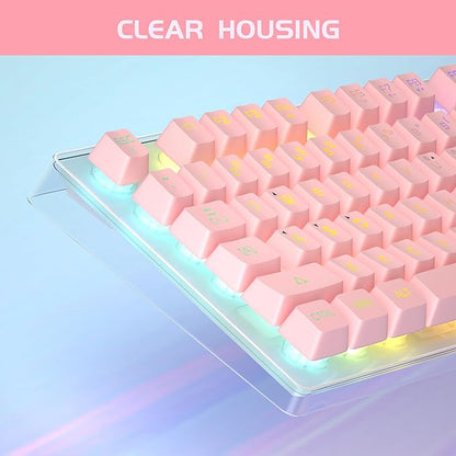 Gaming Keyboard and Mouse Combo, K1 RGB LED Backlit Keyboard with 104 Keys Computer PC Gaming Keyboard for PC/Laptop (Pink)