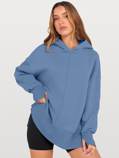 ANRABESS Womens Oversized Hoodies Long Sleeve Fleece Side Slit Hooded Sweatshirts Pullover 2026 Fall Outfits Y2K Clothes