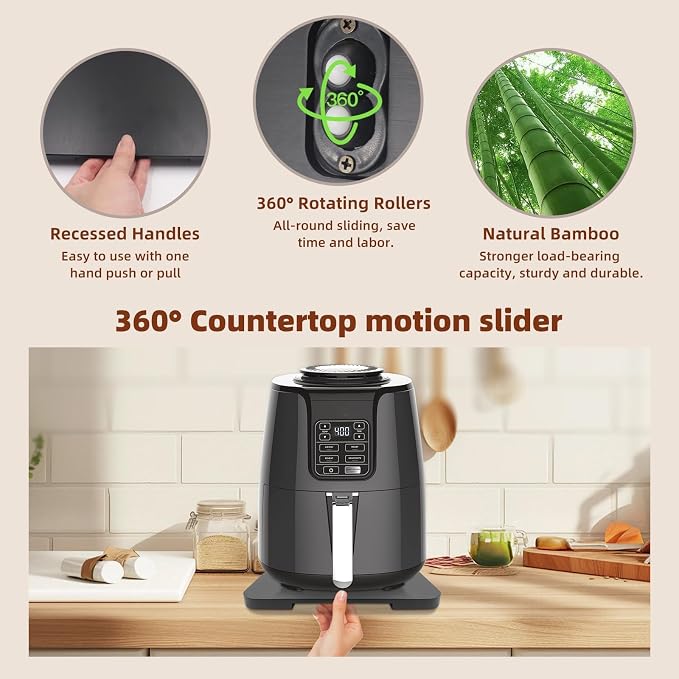 360° Rolling Tray Bamboo Appliance Slider for Kitchen Appliances | Sliding Tray for Coffee Maker Appliances Mat Easily from Under The Cabinet Black (13.9"×9.4")