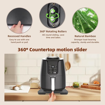 360° Rolling Tray Bamboo Appliance Slider for Kitchen Appliances | Sliding Tray for Coffee Maker Appliances Mat Easily from Under The Cabinet Black (13.9"×9.4")
