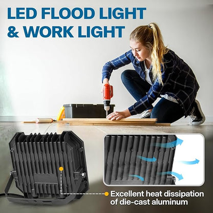 1 Pack LED Flood Lights Outdoor, 300W 30000LM Super Bright Floodlight Outside Work Light with 5.9FT Plug, IP65 Waterproof 6000K Outdoor LED Flood Light for Garage, Yard, Lawn, Garden