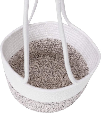 Hanging Planter Basket Jute Rope Woven Plant Hangers Indoor Hanging Plant Holder Up to 7" Pot Macrame Modern Storage Organizer Home Decor (White & Brown)