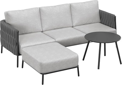 EAST OAK Life Chatter Patio Furniture Set, Outdoor Furniture Sectional Sofa Set with Round Coffee Table, 4 Seats Sofa Deep Seating with Thick & Washable Cushions, Earth Black & Misty Grey