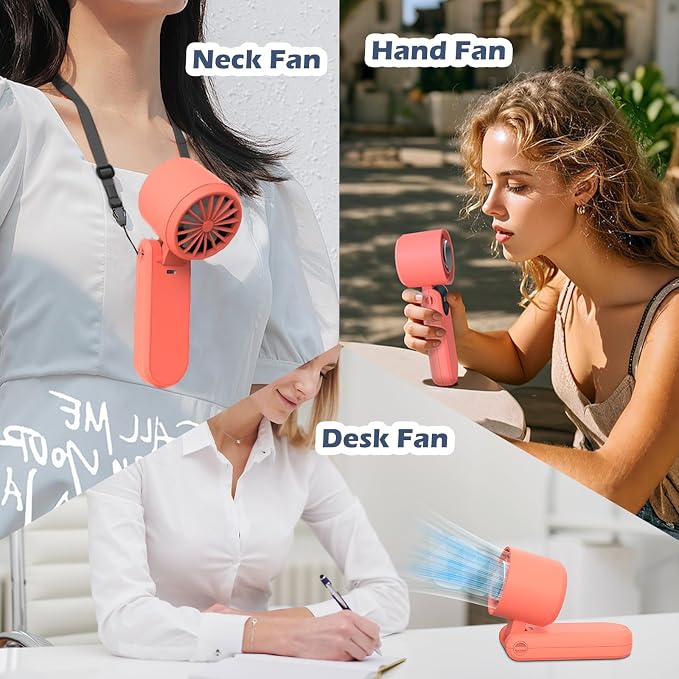 Portable Handheld Turbo Foldable Mini Personal Fan, Rechargeable 3-IN-1 Hand/Desk/Neck Fan Cooling Ice Fan,Travel Essentials Gifts for Women,Men, 12Hrs, 5000mAh, 100 Speeds