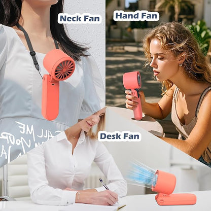Portable Handheld Turbo Foldable Mini Personal Fan, Rechargeable 3-IN-1 Hand/Desk/Neck Fan Cooling Ice Fan,Travel Essentials Gifts for Women,Men, 12Hrs, 5000mAh, 100 Speeds