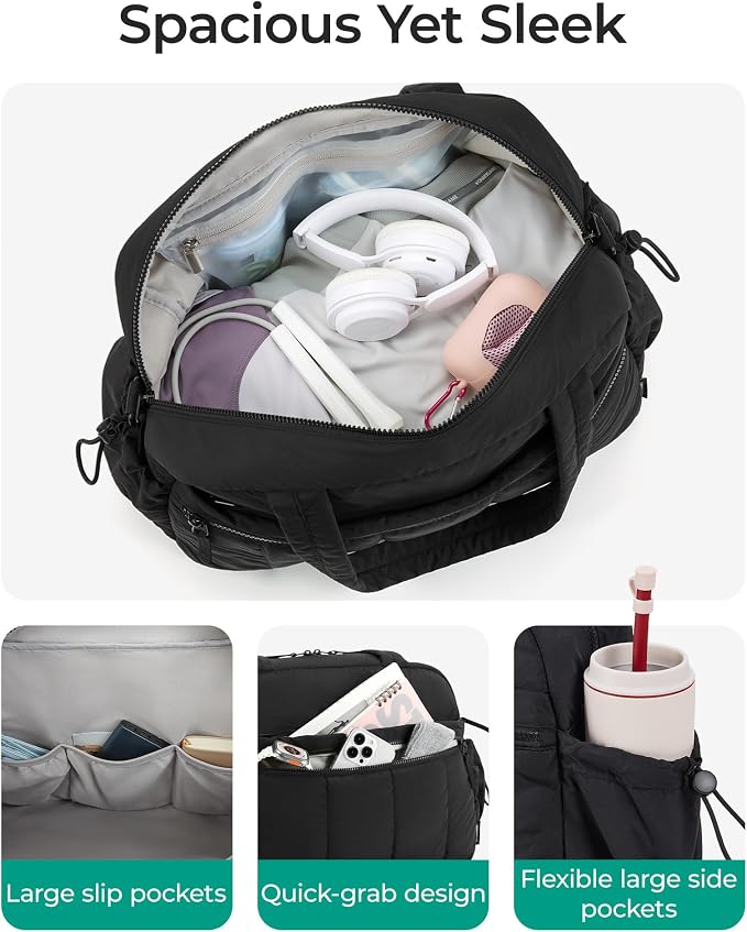 BAGSMART Duffle Bag for Travel, Gym Bag for Women, Weekender Carry on Bag | PVC Wet Pocket, Airline Approved Personal Carry-on Size, Fits Under-seat, One Bag for Gym, Travel, Hospital, Overnight