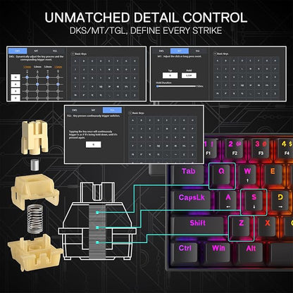 Redragon K617 HE Wired Hall-Effect Rapid Trigger Magnetic Gaming Keyboard | 8K Polling Adjustable Actuation, 61 Keys Design for More Room to Aim, Swap-Ready Socket for Mod, RGB Pro Software Supported