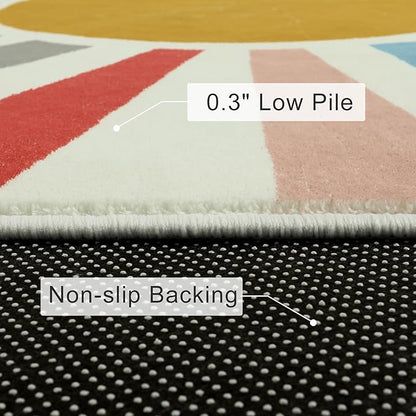 Boho Washable Rug 3'x5' Rug Kids Area Rug for Playroom, Colorful Kids Rug for Bedroom, Non-Slip Throw Sun Carpet Soft Small Sunshine Rug for Office Nursery Entryway Dorm