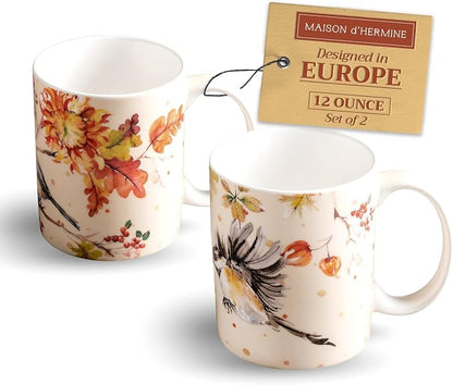 Maison d' Hermine Coffee Mug with Handles Tea Cups (12 Ounce, Pack of 2) | Fine Bone China Coffee Mugs for Hot Beverages Cappuccino Latte Home Restaurant Hotel Spring Summer -Kelim - Prairie