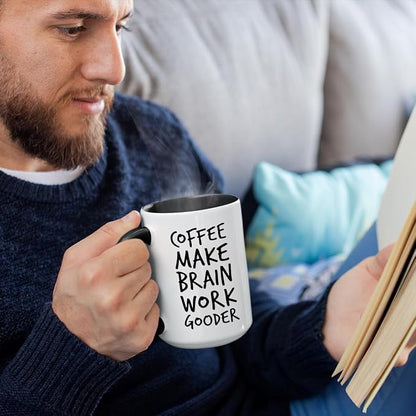 Veracco Coffee Make Brain Work Gooder Mug Funny Coffee Lover Gift Humorous Idea Family Friends Birthday Presents Sarcastic Office Tea Cup Caffeine Addict Brain Booster Gooder Vibes