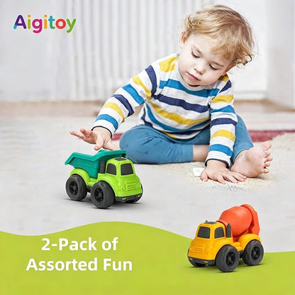Aigitoy Toddler Car Toys for 1-3 Year Old, BPA Free, Phthalates Free, PVC, Dump Truck, Mixer Cement, Easter Christmas Birthday Gifts for 2 3 4 Year Boy Girl. Dishwasher Safe, Recycled Plastic